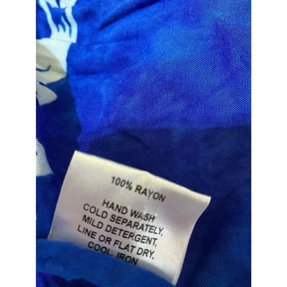 Young Fashion Blue Hawaiian Print Fringed Scarf